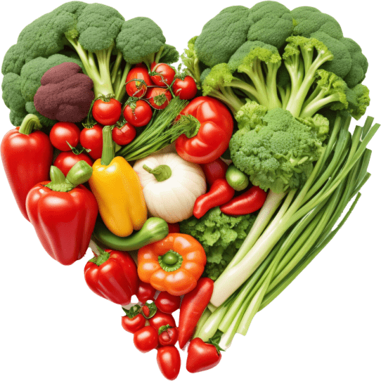 Heart shape made of fresh healthy vegetables and fruits for grocery shopping
